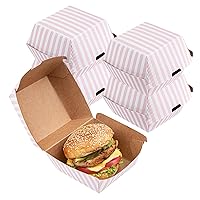 Restaurantware 4 x 4 x 3.8 Inch Burger Boxes 100 Clamshell Food Containers - Hinged Lid Disposable Pink And White Paper Take Out Boxes Ripple Wall Technology Serve Sliders or Finger Foods