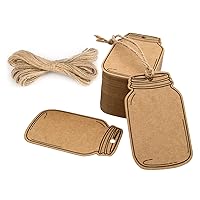 G2PLUS Kraft Paper Gift Tags,Blank Bottle Tags,100PCS Vintage Mason Jar Tags Canning Labels,Brown Hangtags with Natural Jute Twine for DIY and Craft, Canning Jars and Party Favors