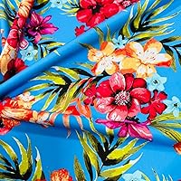 Hawaiian Tropical Flowers Print Nylon Spandex Fabric Four Way Stretch by Yard for Swimwear Dancewear Dress Gym wear