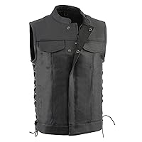 Milwaukee Leather LKM3712 Men's Black Leather Club Style Motorcycle Rider Vest w/Front Snap/Zipper and Side Lace