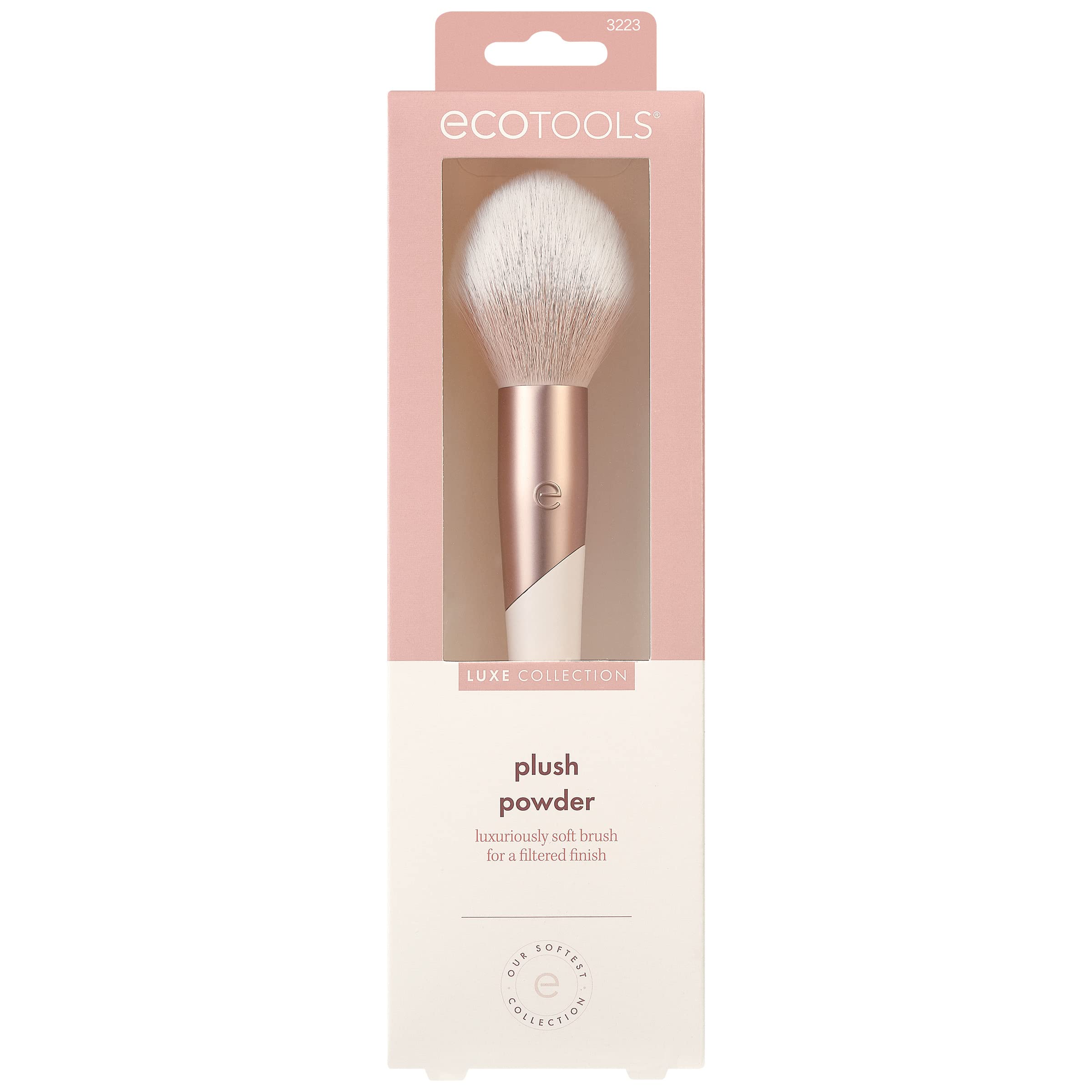 EcoTools Luxe Plush Powder Makeup Brush for Blush & Bronzer, Works Best With Powder Makeup, Luxurious and Glamorous, Eco-Friendly Premium Makeup Brush, Synthetic Bristles, Pink, 1 Count