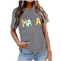 Women Mother's Day T-Shirts Leopard Letter Mama Summer Tee Tops Casual Loose Crewneck Short Sleeve Classic Shirts