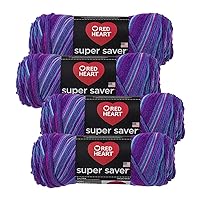 Red Heart Super Saver Yarn (4-Pack of 5oz Skeins) (Grape Fizz)