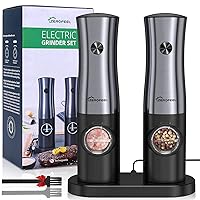Electric Salt and Pepper Grinder Set - Rechargeable Pepper Grinder Set with Large Capacity, Adjustable Coarseness and Charging Base - Stainless Steel Pepper Mill Set with White Light