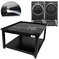 29” Upgraded Universal Fit Pedestal Raises 16” with Built-in Drain Pan + Hose, 700lbs Capacity, Adjustable Feet, Anti-Vibration, Steel & Storage Shelf for Washer or Dryer (Black)