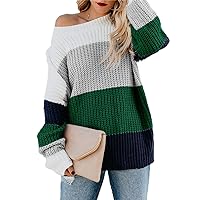 HZSONNE Women's Color Block Stripe Sweater - Cable Knit Crew Neck Long Sleeve Spring Pullover Jumper Tops