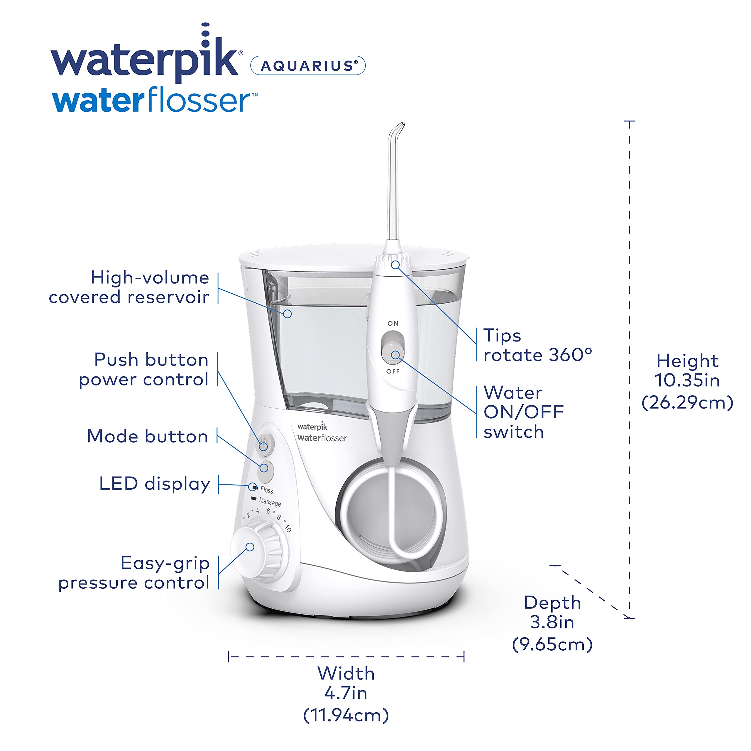 Waterpik Aquarius Water Flosser Professional With 7 Flossing Tips & TheraBreath Fresh Breath Dentist Formulated Oral Rinse, ICY Mint, 16 Ounce (Pack of 2)