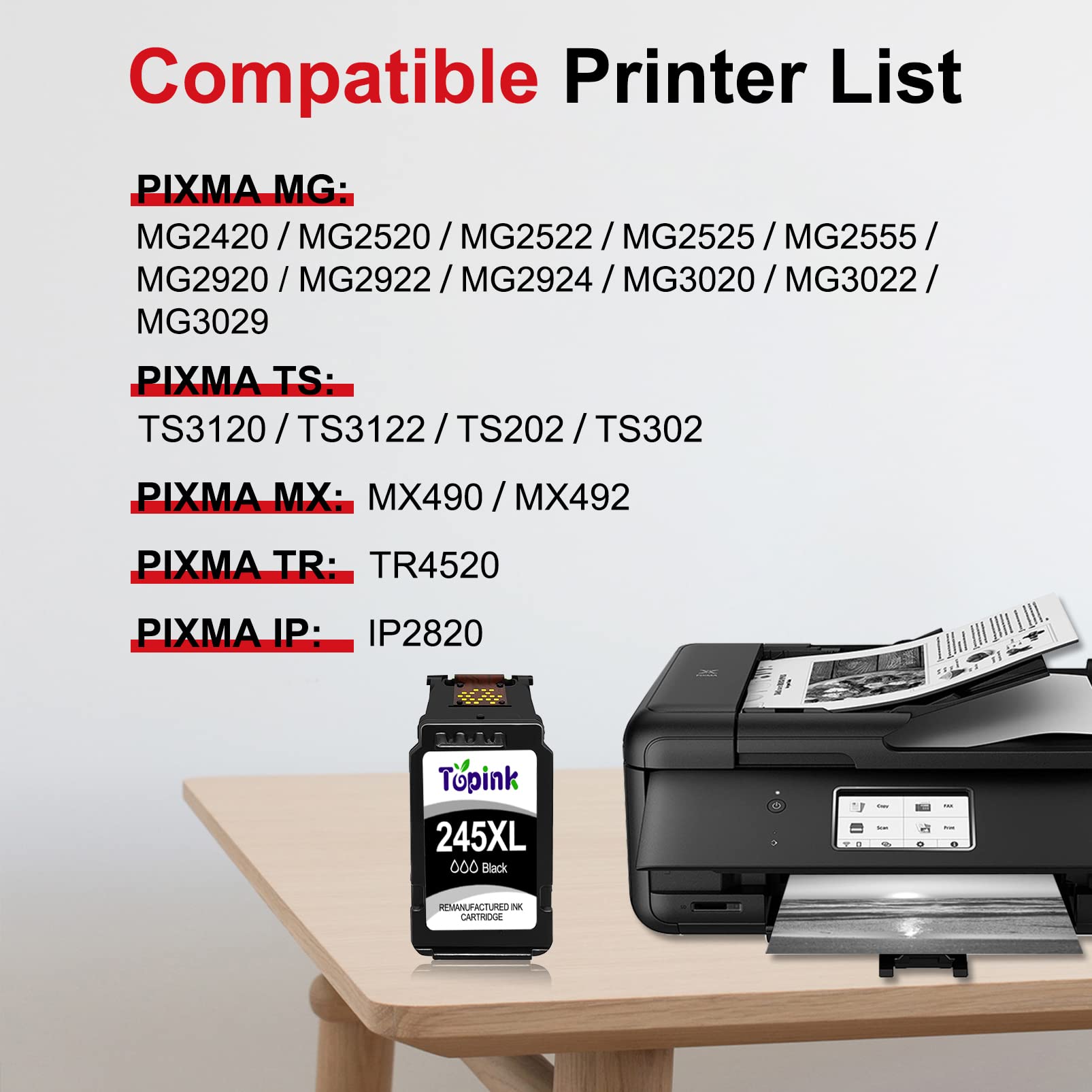 Printer Ink 245 Black XL Ink Cartridge for Canon Pixma PG-245 PG-245XL PG 245 XL PG 243 PG-243 Fine Cartridge Replacement for Cannon MX490 MX492 MG2522 TS3100 TS3122 TS3300 TS3322 TS3320 TR4520