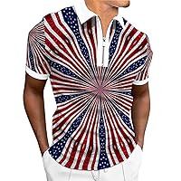 Polo Shirts for Men American Patriotic Flag Shirt Summer Casual Short Sleeve Tops Outdoor Street T-Shirt