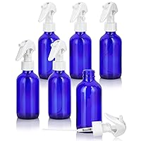 JUVITUS 4 oz Cobalt Blue Glass Boston Round Bottle with White Trigger Spray (6 pack) I Refillable Empty Storage Containers