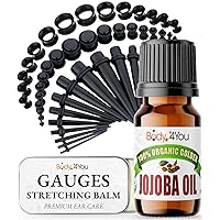 BodyJ4You 55PC Ear Stretching Kit 14G-12mm - Aftercare Jojoba Oil Ear Stretching Balm - Black Acrylic Plugs Gauge Tapers Silicone Tunnels - Lightweight Expanders Men Women