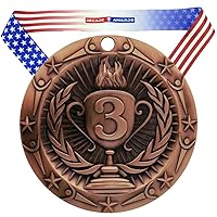 Decade Awards' Place Medals - Large Metal Award Medals with Stars & Stripes American Flag V Neck Ribbon - Perfect for School Competitions, Coaches, Students, Athletes & Scholars