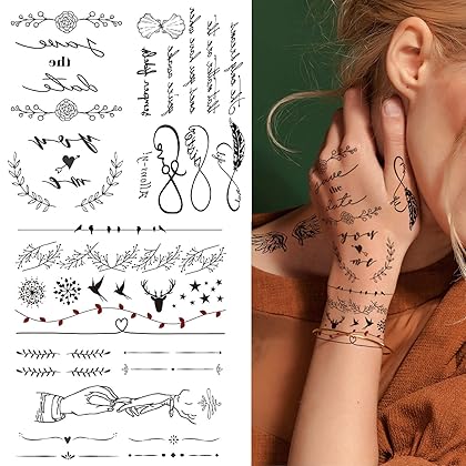 Glaryyears Fake Tiny Temporary Tattoo, 20 Pack Black Sketch Ink Line Small Tattoos Stickers, Various Styles for Fun Party Supplies Vacation on Body Face Hand Wrist