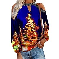 EFOFEI Womens Snowflakes Santa Print Sexy Blouse Cute Graphic Lightweight Tops Comfy Fit Pullover