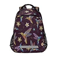 Embroidery Resistant Hummingbird Flower Backpacks Travel Laptop Daypack School Book Bag for Men Women Teens Kids