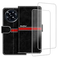 Phone Case Compatible with Tecno Spark 20 Pro+ 4G + [2 Pack] Screen Protector Glass Film, Premium Leather Magnetic Protective Case Cover for Tecno Spark 20 Pro Plus 4G (6.78 inches) Black