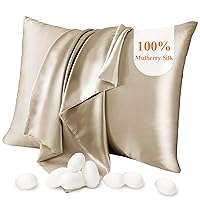 100% Mulberry Silk Pillow Cases Silk Pillowcases for Hair and Skin Both Side Real Silk Pillowcases Hidden Zipper 21 Momme Silk Pillow Covers(Taupe, Queen：20