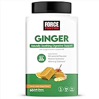 FORCE FACTOR Ginger Chews for Nausea Relief, Motion Sickness, and Morning Sickness, Ginger Supplement with Vitamin B6 for Digestive Support, Non-GMO, Honey Lemon Ginger Flavor, 60 Soft Chews