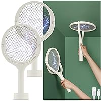 2-Pack Rotating Head Rechargeable Electric Fly Swatter Electric Fly Swatter Racket Bug Zapper Racket Mosquito Zapper Bug Zapper Indoor Fruit Fly Zapper Racket Spider Killer Gnat Trap Wasp Catcher