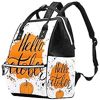 Hello October Pumpkin Diaper Bag Backpack Baby Nappy Changing Bags Multi Function Large Capacity Travel Bag