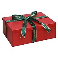 Christmas Gift Box with Lid Luxury Gift Box Durable Paper Box with Ribbon Decorative Gift Box for Presents (Green Box Red Ribbon,12