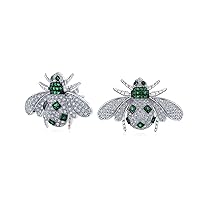 10MM Honey Bee Stud Earrings For Women's Girls Round Cut Green Emerald Diamond In 925 Sterling Silver (Push Back)