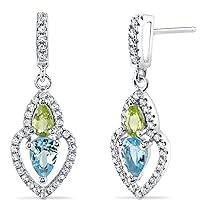 Peora Teacher Retirement Gift for Women - Sterling Silver Earrings Swiss Blue Topaz and Peridot Dangle Drops, Farewell Gifts for Retiring Coworker with Gift Box