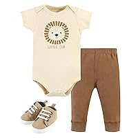 Hudson Baby Unisex Baby Cotton Bodysuit, Pant and Shoe Set, Brave Lion, 0-3 Months