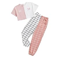 SOLY HUX Girl's 2 Piece Outfits Cute Crop Tops and Pants Set Butterfly Summer Preppy Summer Clothes