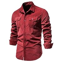 Men's Corduroy Shirt Casual Long Sleeve Button Down Shirts Lightweight Jacket Fall Textured Shacket with Pocket