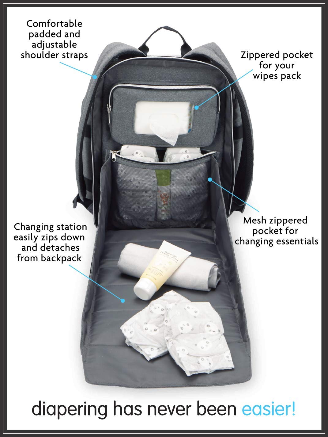 Baby Brezza Ultimate Changing Station Baby Diaper Bag Backpack - Extra Large Capacity Design with 17 Pockets, Perfect for 1 Baby or Twins, Grey