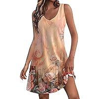 Summer Dresses for Women Swing Boho Floral Print Sundresses Drawstring Waist Flowy Beach Cover Up Midi Dress