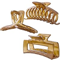 Clear Brown Hair Claw Clips for Thick/Fine/Thin Hair,Strong holding teeth interlocking Women Jaw Clips for Hair 3 Count In set (Candy Coffee)