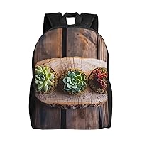 Succulent Plant Wood Backpack Casual Travel Daypack Lightweight Laptop Bags Laptop Backpacks For Women Men