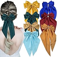 6 Pcs Hair Bows for Women,silky bow hair barrettes French Metal Clips French Barrette Satin Hair Ribbon Long tail Hair Barrettes Ponytail Holder for Women Girls Teen(Random Color)