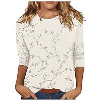 3/4 Length Sleeve Womens Tops Summer Casual Printed Shirt Crew Neck Three Quarter Sleeve 2024 Trendy Tunic T-Shirt