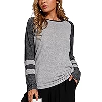 Heymiss Womens Sweatshirts Casual Tops Color Block Crewneck Sweater Long Sleeve Pullover Tunic Shirts