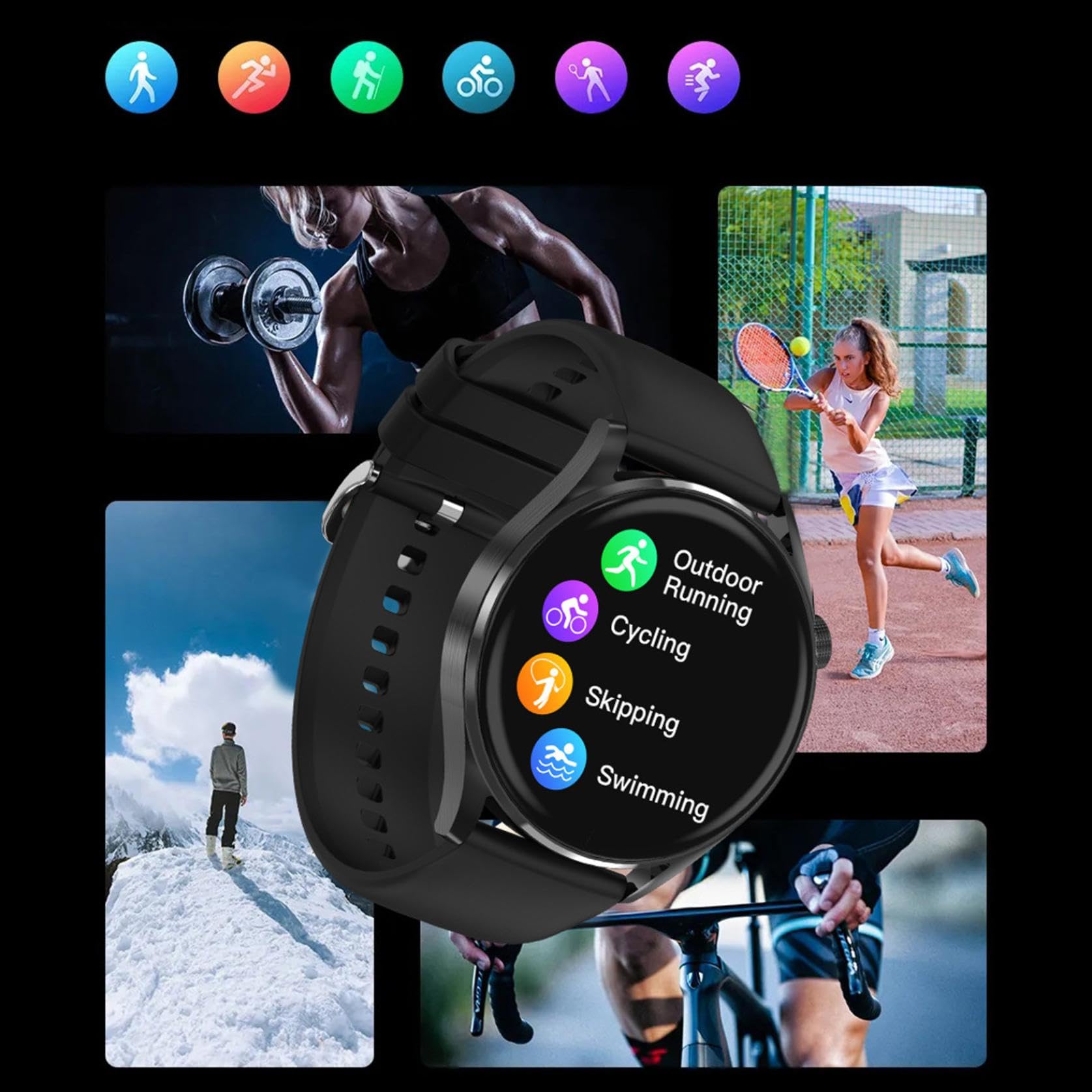 Smart Watch, 1.38 Inch Smartwatch Ip67 Fitness Watch with Round Full Touching Color Screen, Pedometer Sleep for Android, iOS New Upgrate (Black)