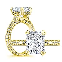 10k 14k 18k Gold 3 Carat Radiant Cut Moissanite Pave Engagement Rings Statement Wedding Band for Women in White Gold Yellow Gold Rose Gold (D Color, VVS11, 3CTW) Anniversary Promise Ring Size 4-12
