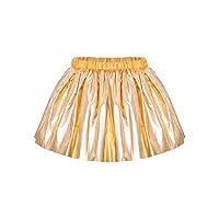 Kids Girls Shiny Metallic Flared Skater Scooter Skirts Pleated Mini Skorts for Disco Dance Party Performance