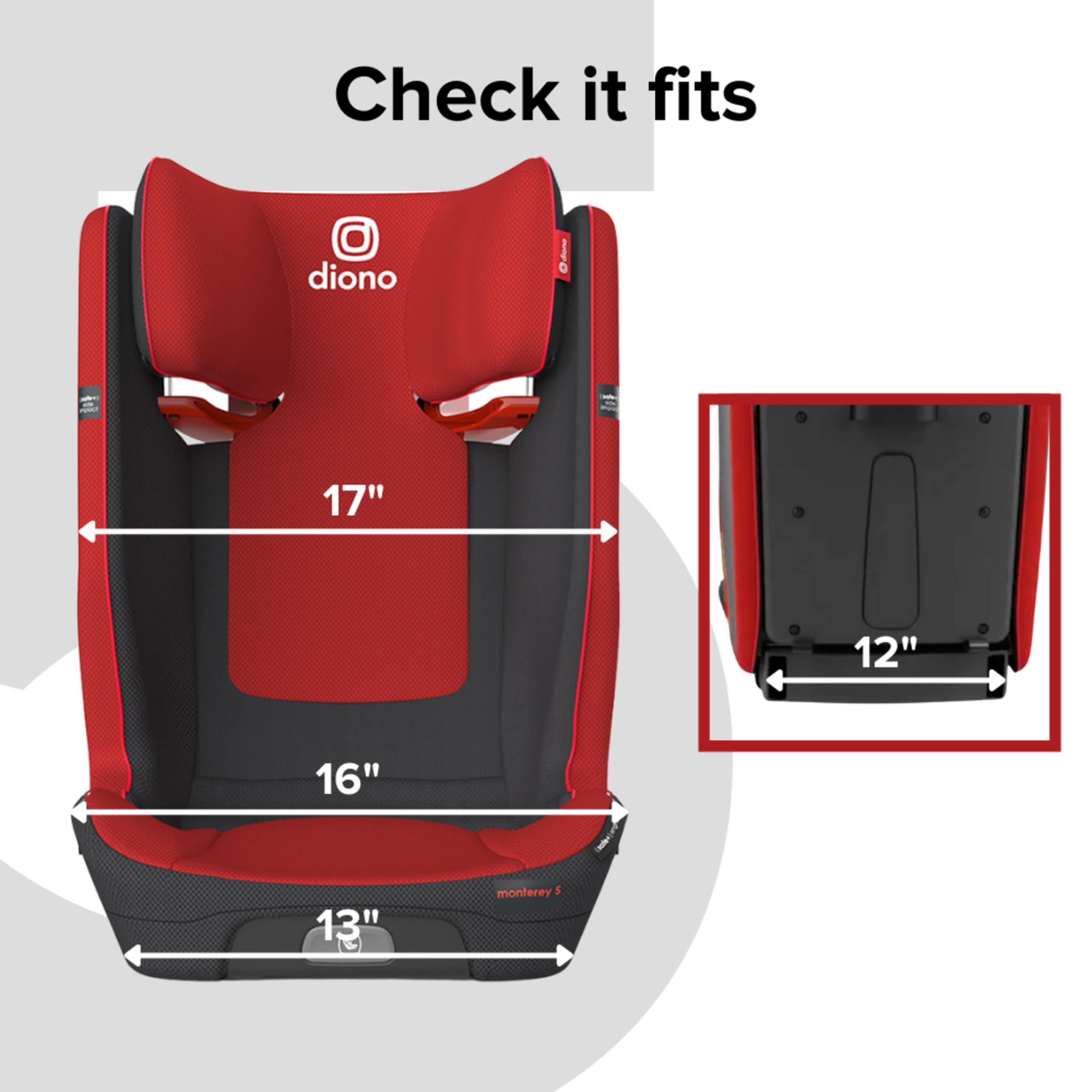 Diono Monterey 5iST FixSafe High Back Booster Car Seat with Expandable Height and Width, Compact Fold to Full Size Booster, Foldable, Portable Booster for Go-Anywhere Travel, Red Cherry