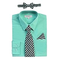 Gioberti Boy's Long Sleeve Dress Shirt and Stripe Zippered Tie Set, Mint B, Size 4T
