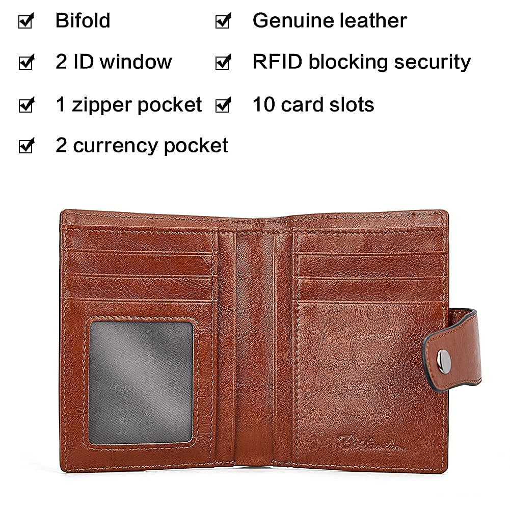 BOSTANTEN Leather Briefcase Messenger Satchel Bags Laptops Handbags for Women and Women Leather Wallet RFID Blocking Small Bifold Zipper Pocket Wallet Card Case Purse with ID Window Beige with Brown