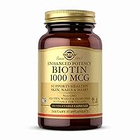 SOLGAR Biotin 1000 mcg - 250 Vegetable Capsules - Supports Healthy Skin, Nails & Hair - Non-GMO, Vegan, Gluten Free, Dairy Free, Kosher, Halal - 250 Servings