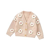 Baby Girl Knitted Cardigan Floral Long Sleeve V Neck Button Down Cute Sweater Tops Casual Knitwear Fall Winter Clothes
