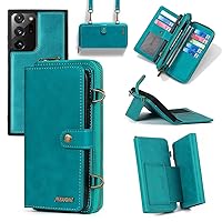 for Samsung Galaxy Note20 Ultra Wallet Case,Multi-Function Wallet Case,Detachable 3 in 1 Magnetic Note20 Ultra Case Wallet,Flip Strap Zipper Card Holder Phone Case with Shoulder Straps-Blue