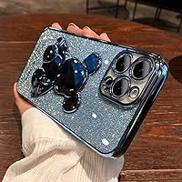 BAUBUY Glitter Bear Case for iPhone 14 12 11 13 Pro Max 14 Plus 7 8 X Xs Max Xr Transparent Plating Soft Cover,Blue,for iPhone Xs