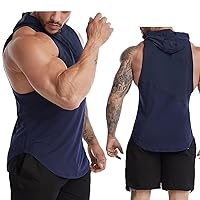 Men's Fashion Solid Color Hooded Tank Tops Curved Hem Breathable T Shirts Athletic Workout Gym Sleeveless Hoodies