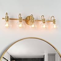 Bathroom Wall Light Fixtures, Large 5-Light Gold Vanity Light with Clear Glass Shade, Modern Wall Lamp Over Mirror for Hallway, Kitchen, Bedroom and Living Room