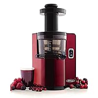 Omega VSJ843QR Vertical Masticating Juicer, 43 RPM Compact Cold Press Juicer Machine with Automatic Pulp Ejection, 150 W, Red